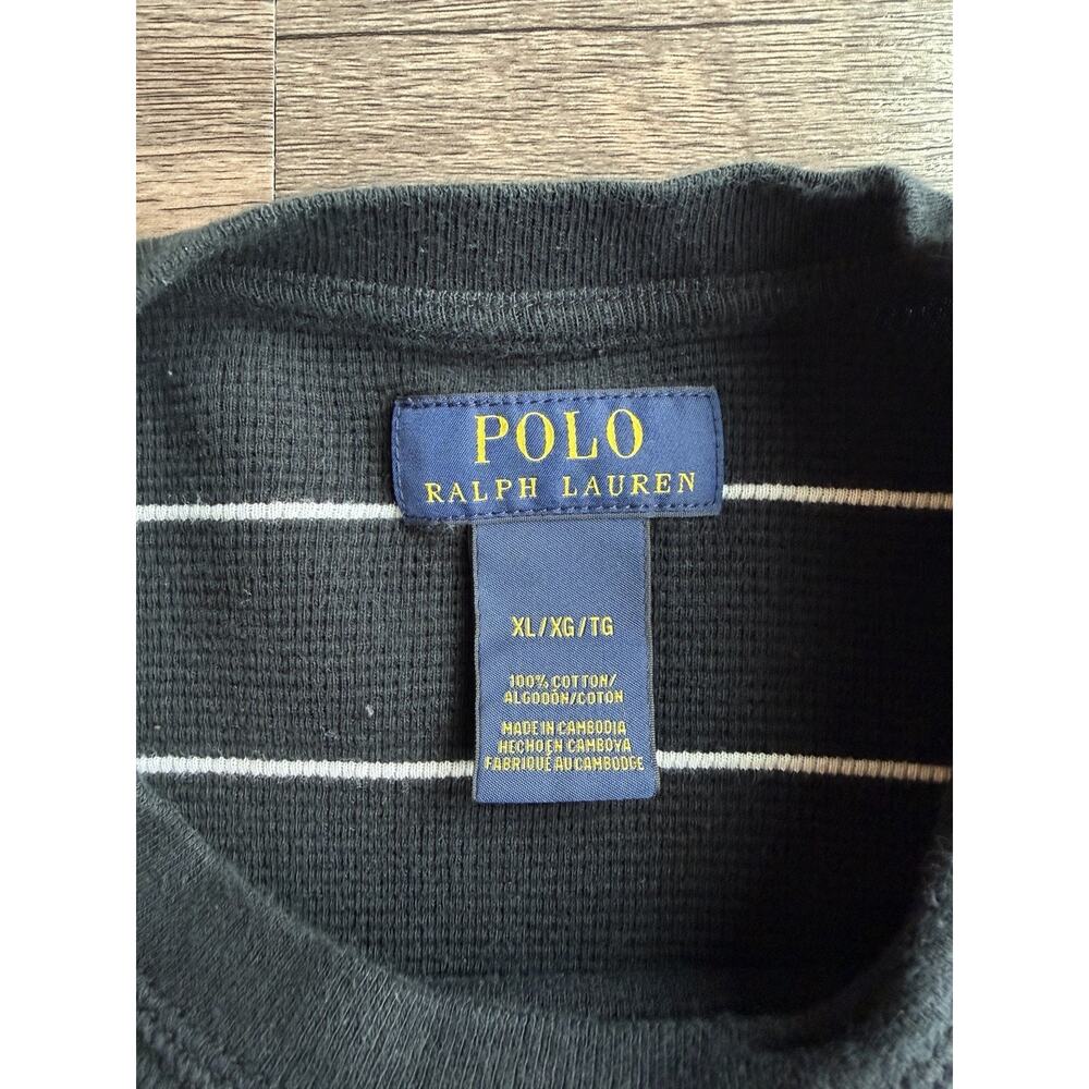 Polo Ralph Lauren Thermal Shirt Womens XL Black White Stripe Waffle Knit Cotton - Picture 3 of 9